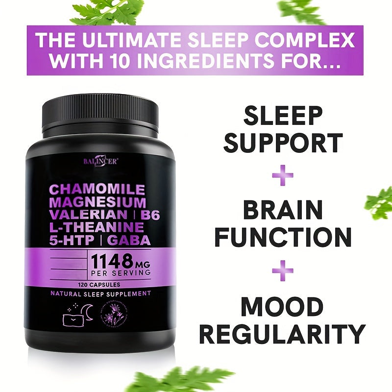 Natural Sleep Aids For Adults - Magnesium Glycinate 500mg, Ashwagandha, L Theanine, Valerian Root, GABA, 5-HTP, Sleep Supplement - 120 Capsules