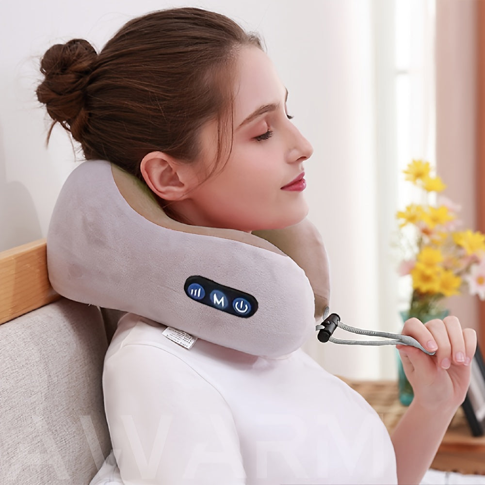 Relaxing U-Shaped Neck Massager Pillow with Heat, Deep Tissue Kneading, Durable Memory Sponge for Airplane, Car, Office, Home, Holiday Gift, Mother's Day Gift
