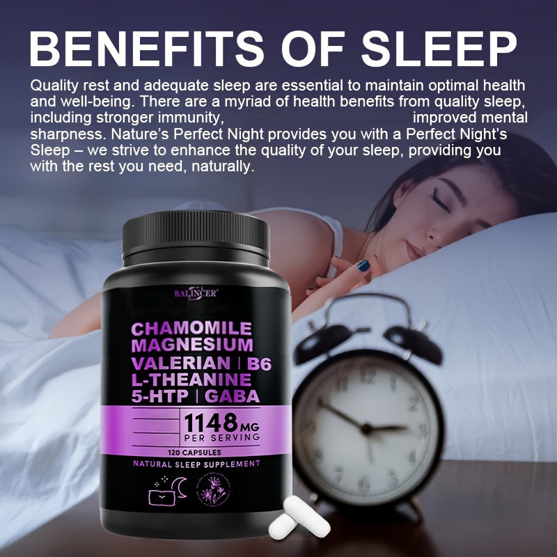 Natural Sleep Aids For Adults - Magnesium Glycinate 500mg, Ashwagandha, L Theanine, Valerian Root, GABA, 5-HTP, Sleep Supplement - 120 Capsules