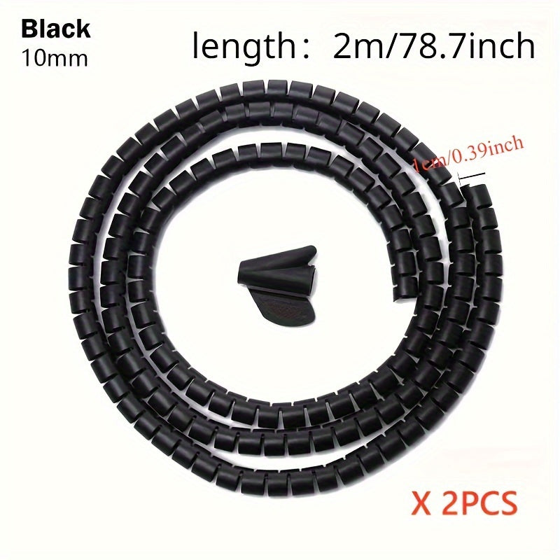2pcs Spiral Cable Organizers, White, Plastic, 2m/78.74in Length, Desk Tidiness & Wire Protection, Flexible & Durable With Clip, Fits Multiple Cord Sizes