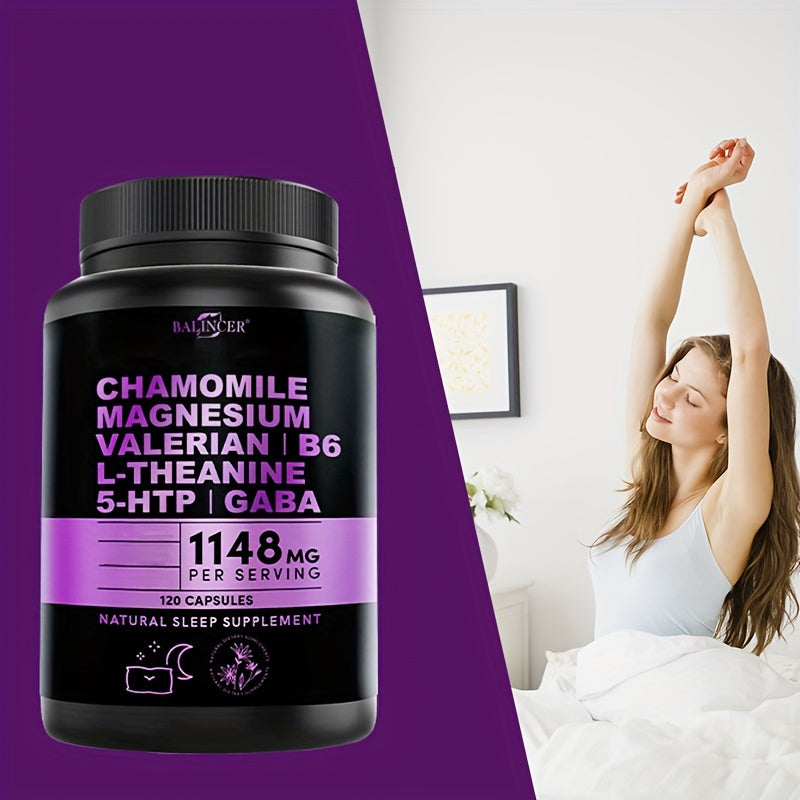 Natural Sleep Aids For Adults - Magnesium Glycinate 500mg, Ashwagandha, L Theanine, Valerian Root, GABA, 5-HTP, Sleep Supplement - 120 Capsules