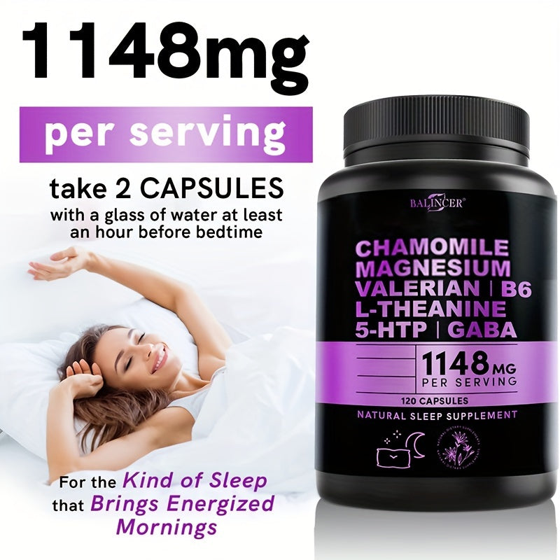 Natural Sleep Aids For Adults - Magnesium Glycinate 500mg, Ashwagandha, L Theanine, Valerian Root, GABA, 5-HTP, Sleep Supplement - 120 Capsules