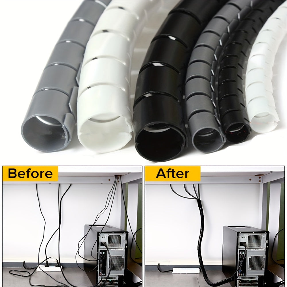 2pcs Spiral Cable Organizers, White, Plastic, 2m/78.74in Length, Desk Tidiness & Wire Protection, Flexible & Durable With Clip, Fits Multiple Cord Sizes