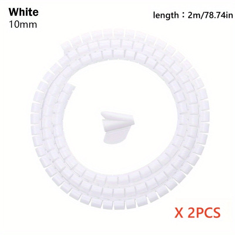 2pcs Spiral Cable Organizers, White, Plastic, 2m/78.74in Length, Desk Tidiness & Wire Protection, Flexible & Durable With Clip, Fits Multiple Cord Sizes