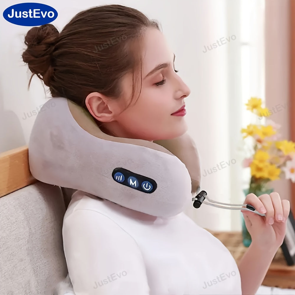 JustEvo U-Shaped Electric Neck Massager - USB Rechargeable, Hypoallergenic with Durable Memory Foam for Relaxation - Ideal for Home, Office, and Travel