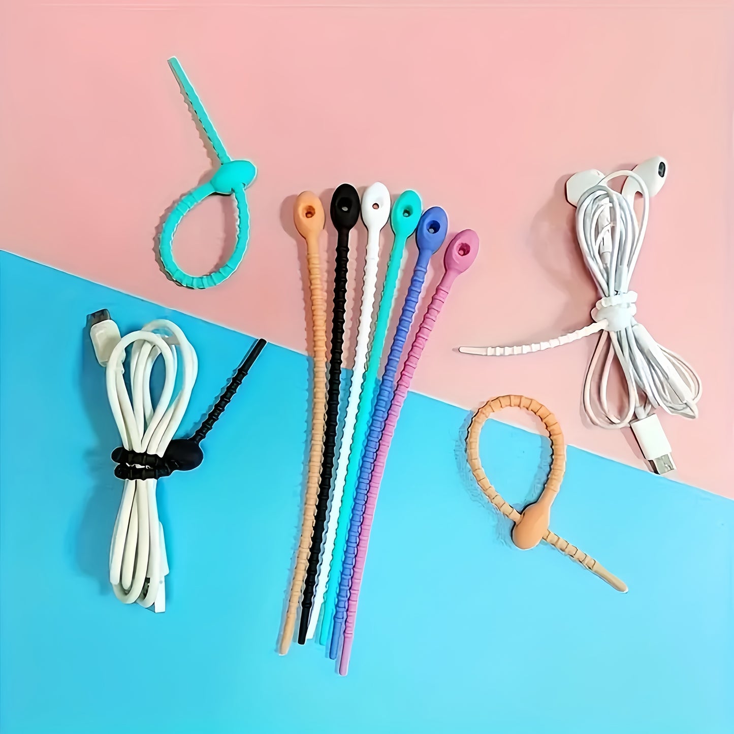 100/150 Pack Silicone Cable Organizers, Reusable Twisted Cord Ties, Multifunctional Zipper Storage Bags for Headphone, Charging Cables, Cord Management Clips - No Battery Required