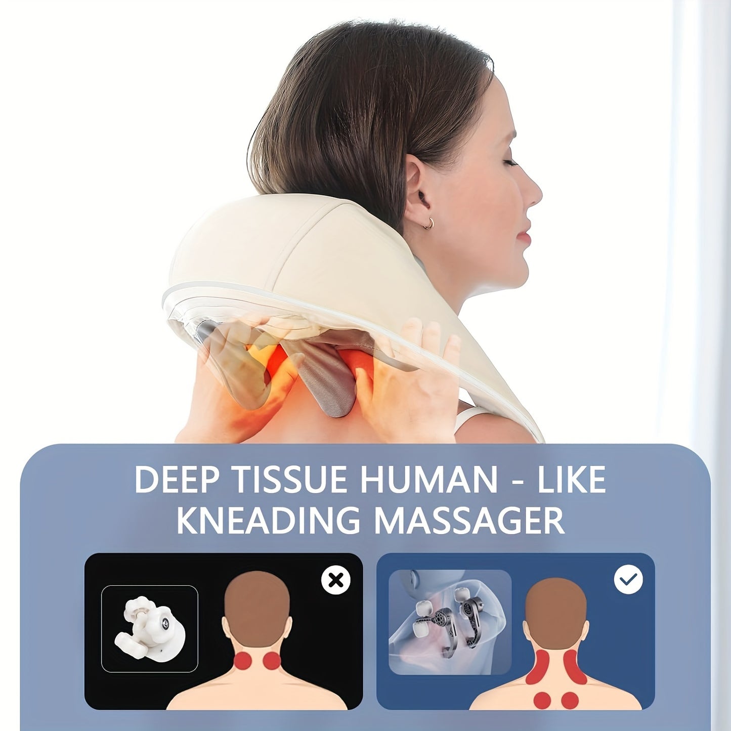 3D Kneading Neck Massager Pillow with Therapeutic Heat - Rechargeable & Cordless for Deep Tissue Relief - Targets Neck, Back, Shoulder & Leg Muscles - Perfect for Home Relaxation