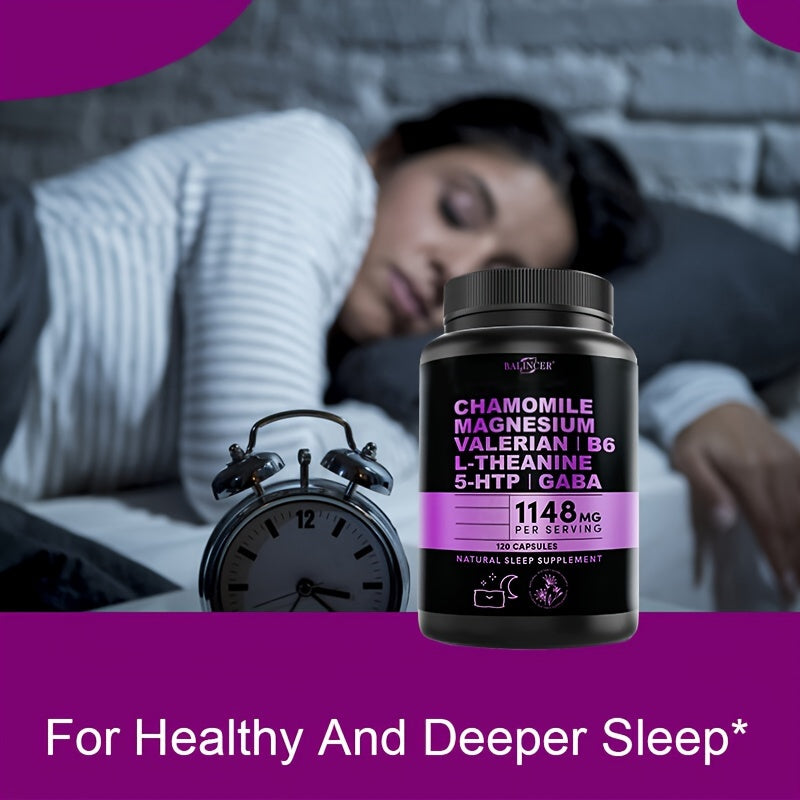 Natural Sleep Aids For Adults - Magnesium Glycinate 500mg, Ashwagandha, L Theanine, Valerian Root, GABA, 5-HTP, Sleep Supplement - 120 Capsules