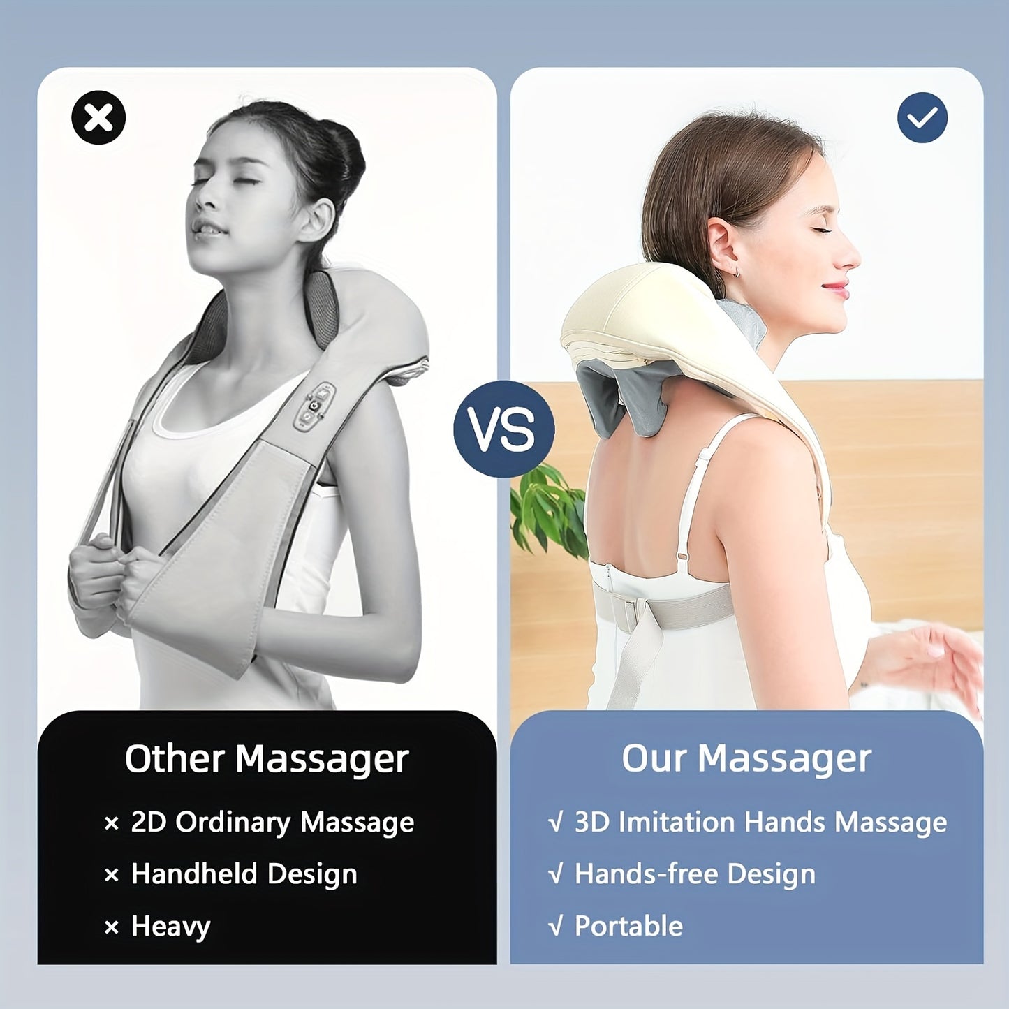 3D Kneading Neck Massager Pillow with Therapeutic Heat - Rechargeable & Cordless for Deep Tissue Relief - Targets Neck, Back, Shoulder & Leg Muscles - Perfect for Home Relaxation