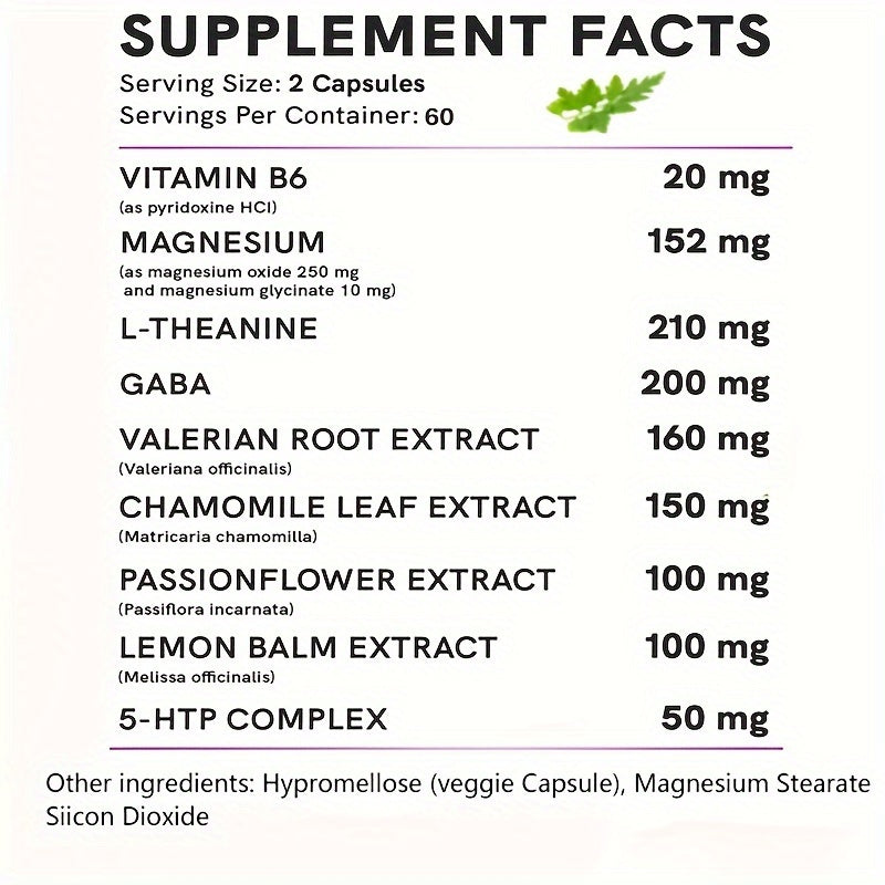 Natural Sleep Aids For Adults - Magnesium Glycinate 500mg, Ashwagandha, L Theanine, Valerian Root, GABA, 5-HTP, Sleep Supplement - 120 Capsules