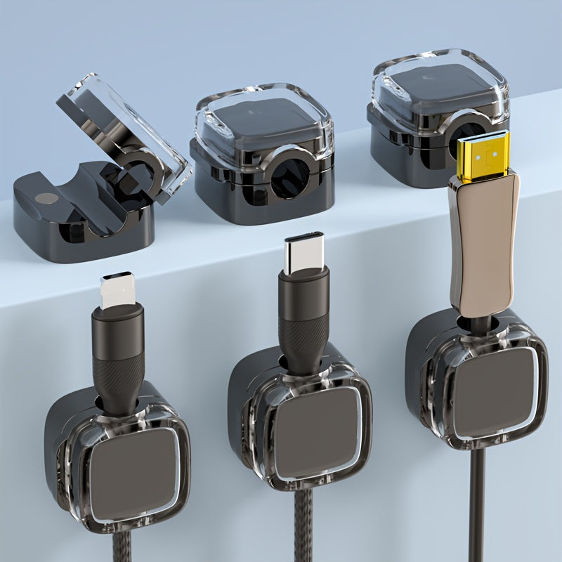 3-Pack Adhesive Cable Organizers For Desk And Wall - No-Drill, Stick-On Cord Management Clips For Data, Earphone & Electrical Wires